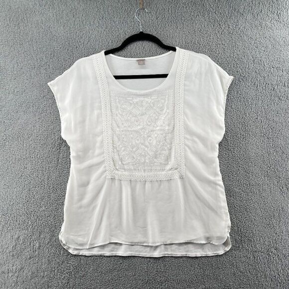 Chico's Emori Embroidered Top Size 3 Women's Extra Large Boho Natural - Picture 2 of 14